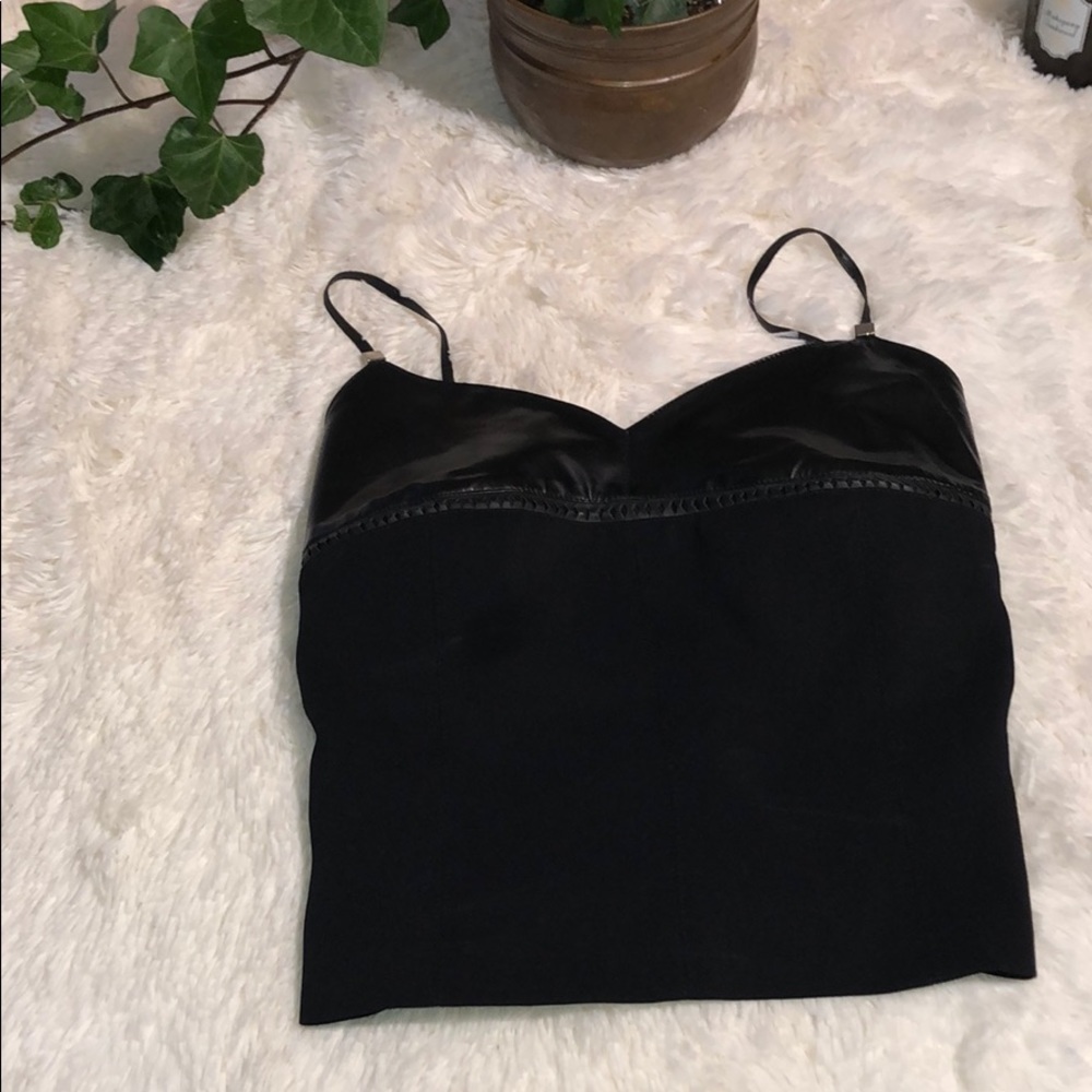 Leather Spaghetti Strap Fancy Tank Top